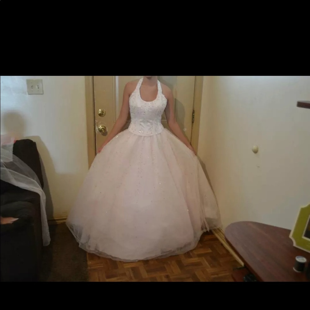 Soft pink winter formal dress